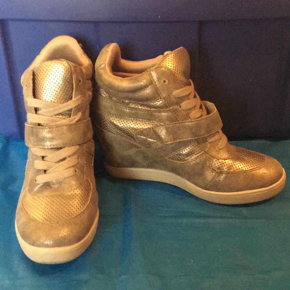 Gold sneaker wedges